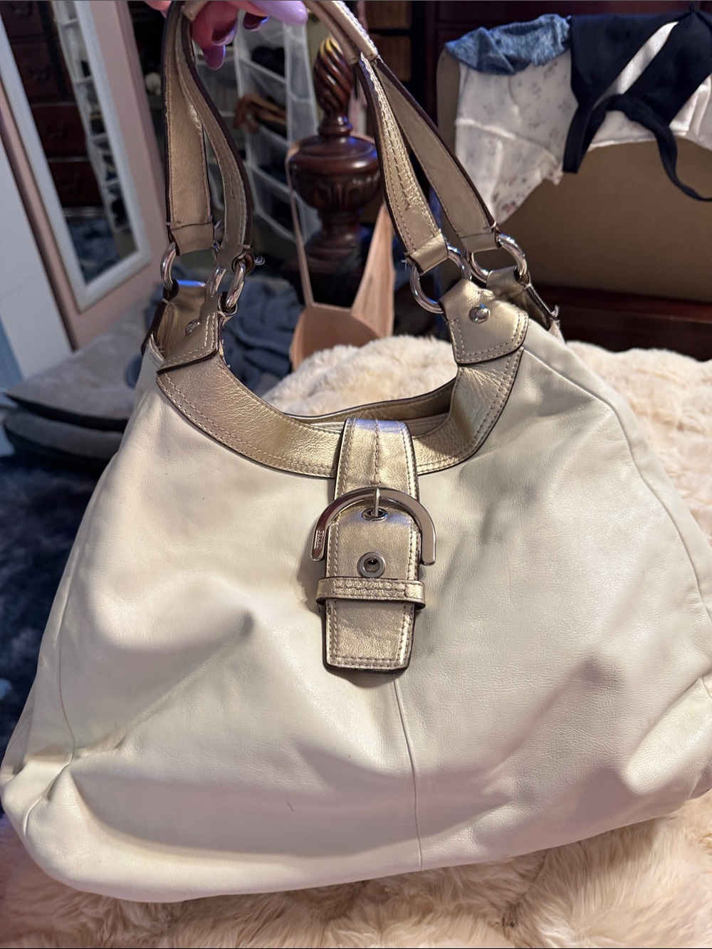 Vintage Coach White Leather Bag